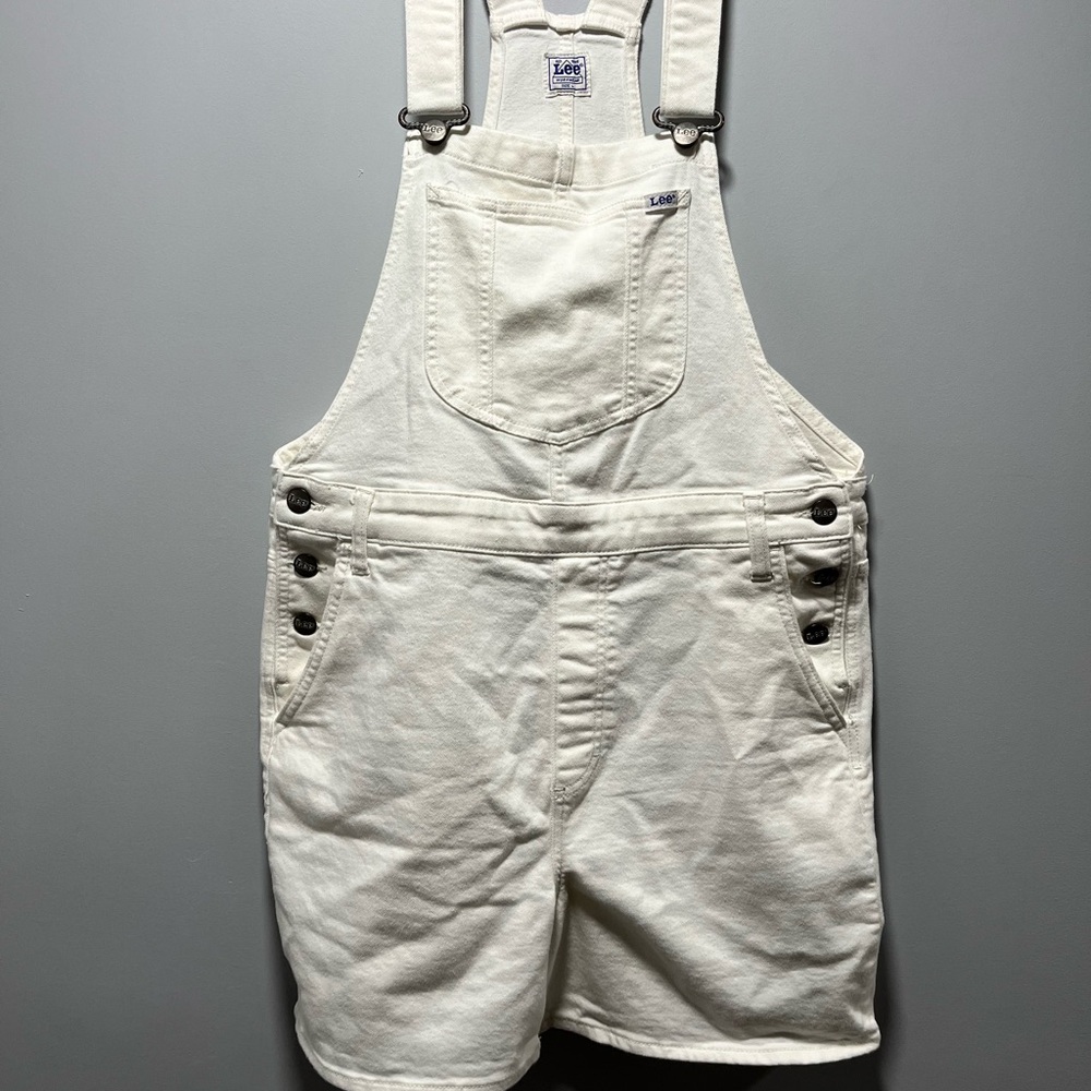 Lee White Denim Bib Shorts Relaxed Fit